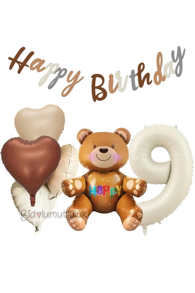 BİDOLUMUTLULUK Bear Foil Balloon Birthday Set