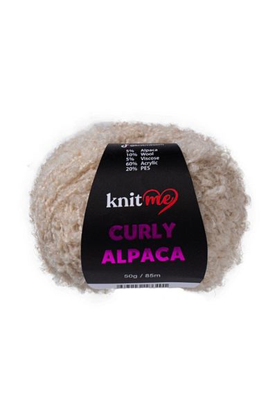 knitme 5 τμχ Μαλακό βελούδινο σχοινί KC03 μανιτάρι μπεζ με μπούκλες από μαλλί αλπακά με σγουρή υφή