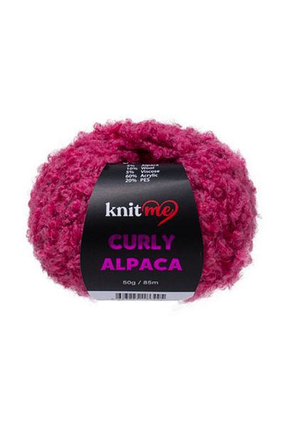 knitme 5 τμχ Μαλακό βελούδινο σχοινί με μπούκλες από μαλλί αλπακά με σγουρή υφή KC05 φούξια