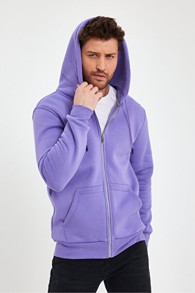 CLIPMAN Ανδρική πλεκτή πλεκτή ζακέτα με φερμουάρ 3 κλωστών λιλά