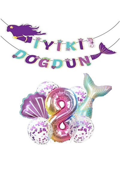 Generic Brand Star Mermaid Happy Birthday Foil Balloon Birthday Set Age 8