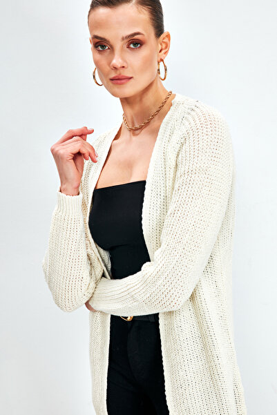 Sateen Straight Cut Cardigan - Ecru