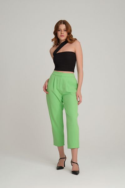 Quzu Elastic Waist Fabric Trousers Green