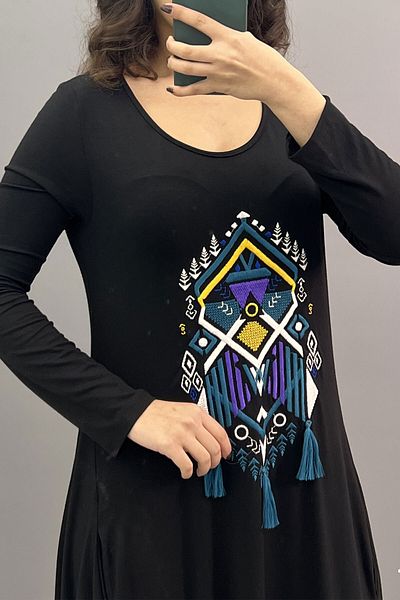 SaklıButik Tassel Embroidery Combed Cotton Dress SK-8083