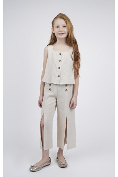 best kids Kız Çocuk Bej Önden Yırtmaçlı Pantolon