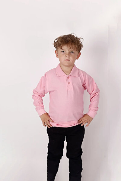 Ümit Tex Μακρυμάνικο μπλουζάκι με λαιμόκοψη πόλο σε ροζ χρώμα