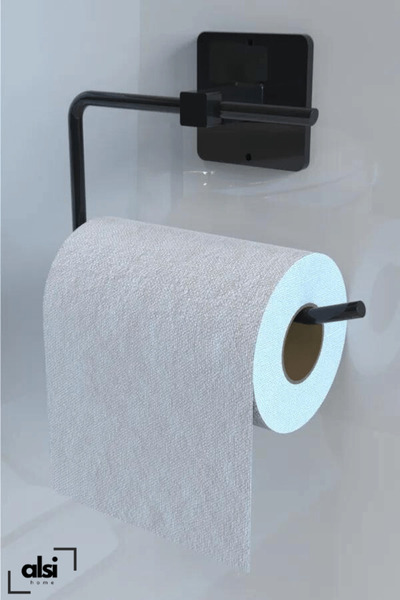 ALSİ HOME Yapışkanlı Siyah Tuvalet Kağıdı Tutacağı Tuvalet Wc Kağıtlık