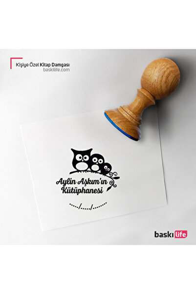 Baskı Life Baykuşlar Kişiye Özel Kitap Damgası Kitap Mührü Kaşe Kitap Mühür Ö...