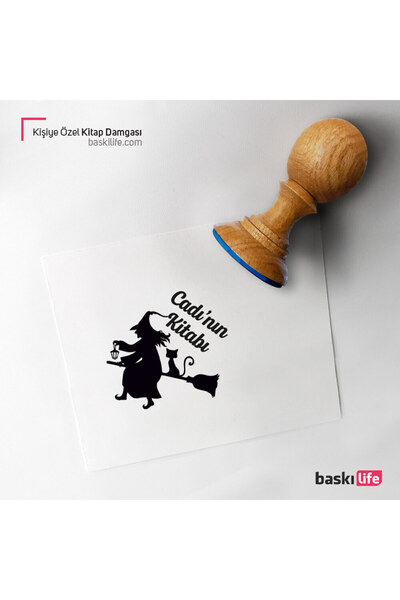 Baskı Life Cadı Kedi Kişiye Özel Kitap Damgası Kitap Mührü Kaşe Kitap Mühür Ö...