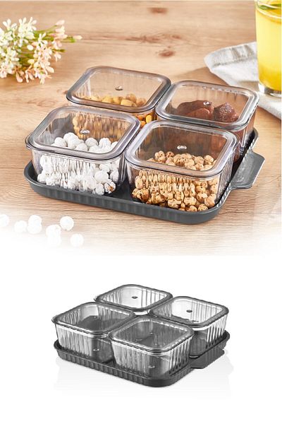 Vienev 4-Square Compartment Breakfast Set with Lid Acrylic