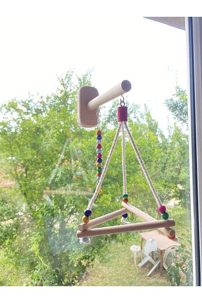 ADAPATİ PET Suction Cup Glass Front Perch with Bird Toy