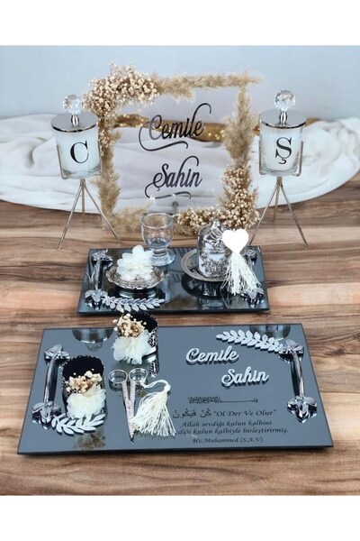 Masalsı Concept Söz Tepsisi Nişan Yüzük Tepsisi Damat Kahvesi Damat Fincanı D...