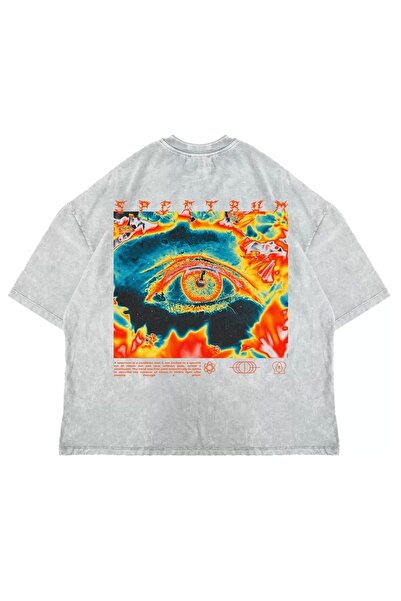 Bak Moda Tricou oversize unisex cu imprimeu Spectrum alb lavabil