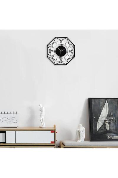 CajuArt Octagonal Geometric Wood Design 40 cm Modern Wall Clock Black White