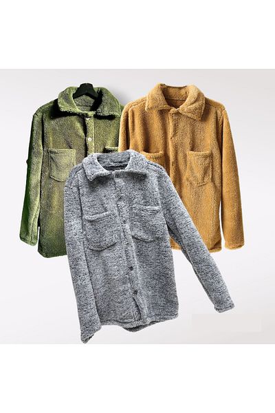 Fifty Color Πακέτο 3 Unisex Χακί Μαύρο και Γκρι βελούδινο πουκάμισο ζακέτα από φλις