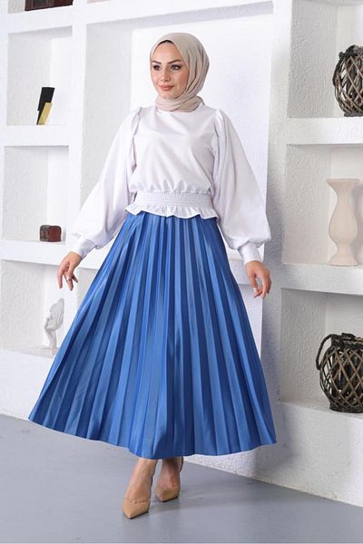 benguen 4538 Fustă Hijab plisată cu talie elastică Saks