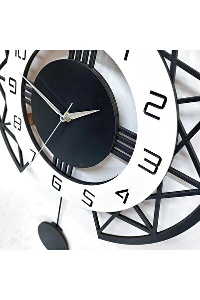 CajuArt Black and White Style Design 40 cm Wooden Pendulum Wall Clock