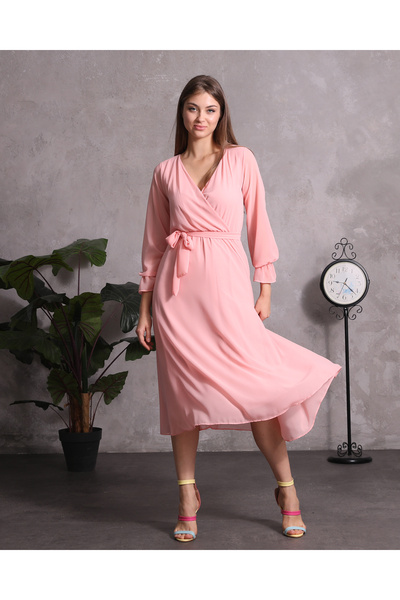 Azra Style Φόρεμα σιφόν σε σκόνη με διπλό στήθος, μοντέρνο κομψό γάμο 4018