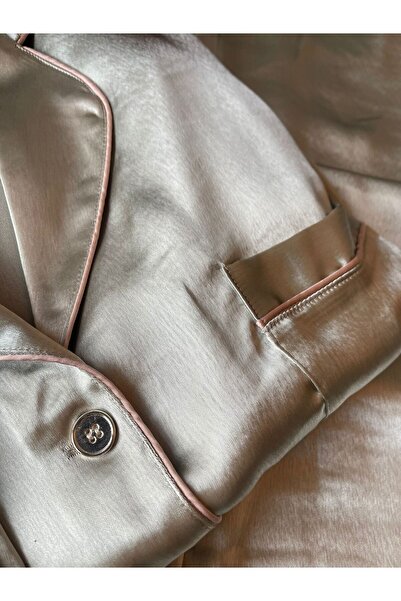 Serbella Cotton Satin Flush Green Shirt Trousers Pajama Set