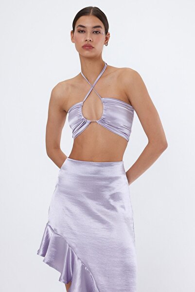 LAMODEMAPASS FLORA Saten Bağlamalı Crop Top