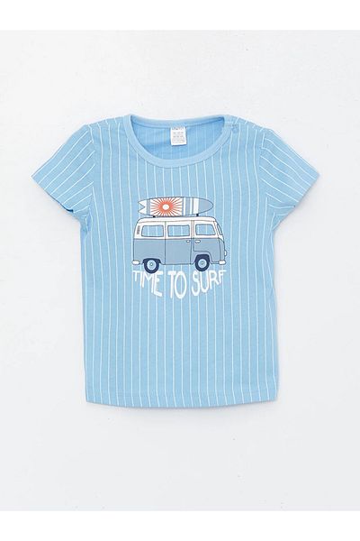LC Waikiki LCW ECO Crew Neck Short Sleeve Printed Baby Boy Pajamas Set with Shorts