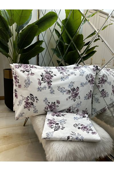 micoton Patterned Double 100% Cotton Non-Elastic Sheet and Pillowcase Set