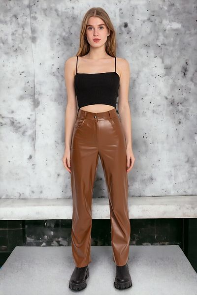 HAKKE Women's High Waist Leather Trousers