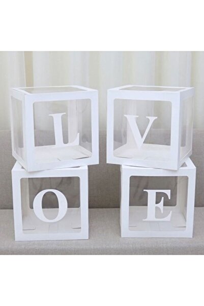 STAR PARTY Beyaz Şeffaf Balon Kutusu LOVE Yazılı 25x25 Cm