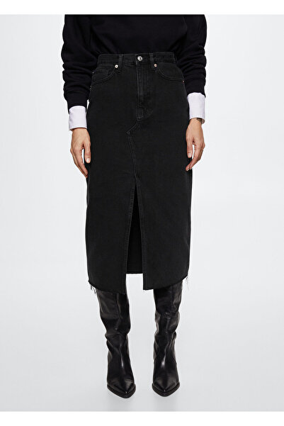 MANGO Woman Siyah Denim Kadın Yetişkin Etek  37040147