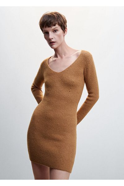 MANGO Woman Γυναικείο φόρεμα για ενήλικες Dark Camel37039088
