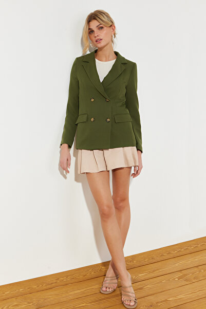 Trendyol Collection Σκούρο χακί κανονική γραμμή με διπλό υφαντό σακάκι TWOSS21CE0107