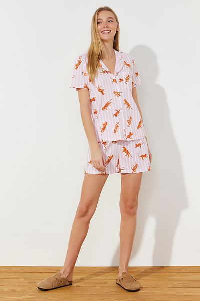 Trendyol Collection Barevné pruhované bavlněné šortky Pyžamo Set - THMSS24PT00022