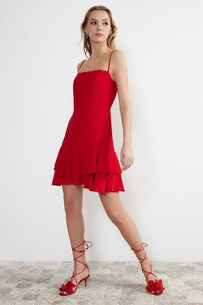 Trendyol Collection A-Cut Red Evening Dress - Underwire Detail, Woven, Short Night Vestido TPRSS22EL00065