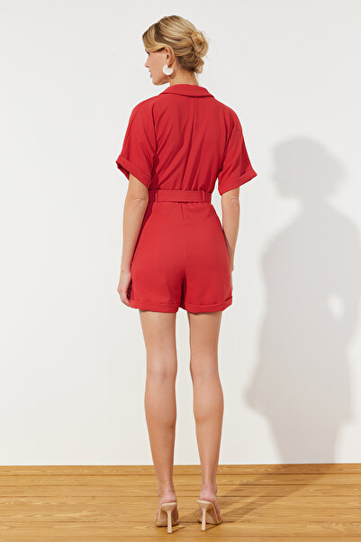 Trendyol Collection Brick Belt Frog-breasted Collar Mini Woven Jumpsuit TWOSS19WX0112