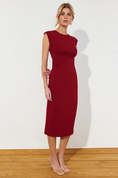 Trendyol Collection Rochie roșie midi cu fustă creion - țesută, pe corp - TWOSS24EL00214