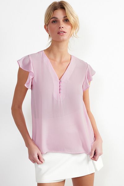 Trendyol Collection Λεπτομερής ροζ μπλούζα με λεπτή ημιδιάφανη ύφανση TWOSS20BZ0894