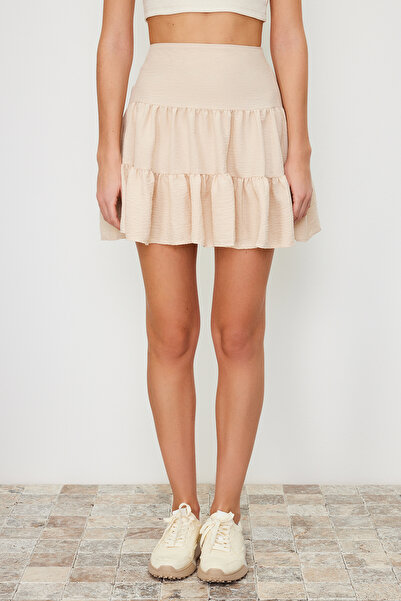 Trendyol Collection Μίνι φούστα Modal Beige - Volute and Content, Υφαντό, TWOSS24ET00017