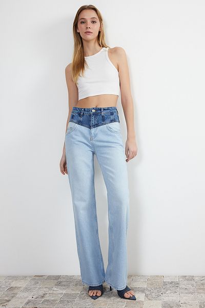 Trendyol Collection Blugi albastru cu talie înaltă, cu picioare largi TWOSS24JE00110