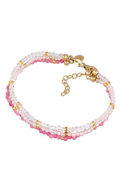 ELLI Edelstein Mondstein Glas – 3-Reihig Rosa 925 Silberarmband