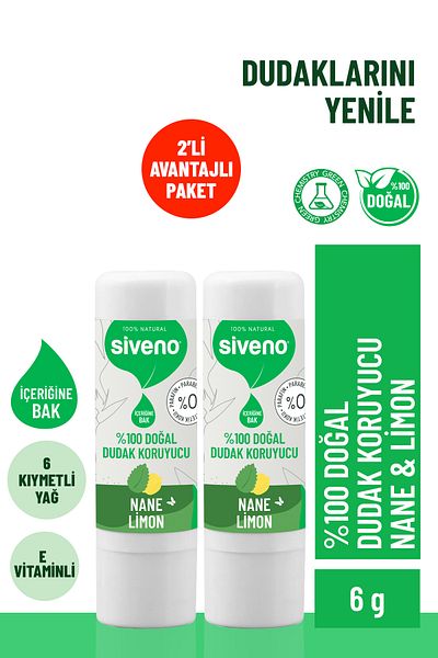 Siveno 100% Natural Lip Protector Mint & Lemon Lipbalm Cream Moisturizer Shine Repair 6 G