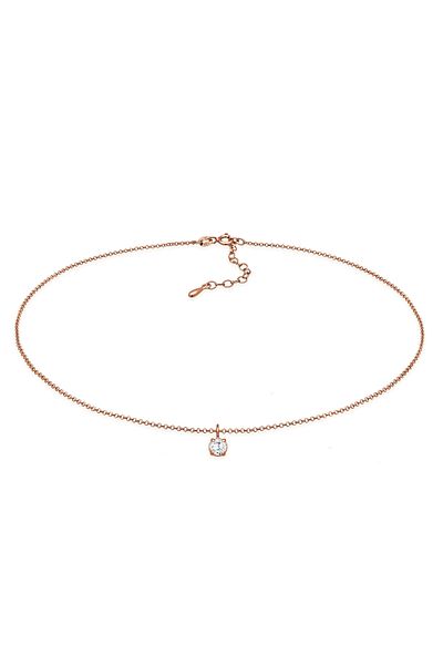 ELLI Halskette Damen Choker Solitär Anhänger Basic mit Zirkonia in 925 Sterling Silber