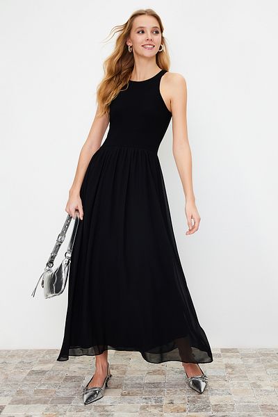 Trendyol Collection Μαύρο Maxi Halter Υφασμάτινο Φόρεμα με Επένδυση TWOSS24EL00143