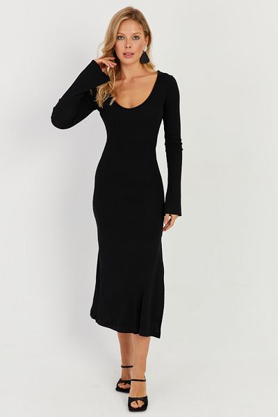 Cool & Sexy Rochie midi de damă neagră cu fantă, camisole, EY2702