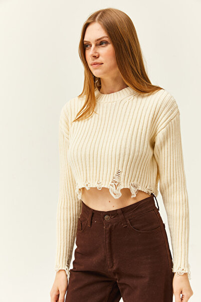 Olalook Pulover de damă, ecru, cu fărâmituri, tricotaje groase KZK-19000774