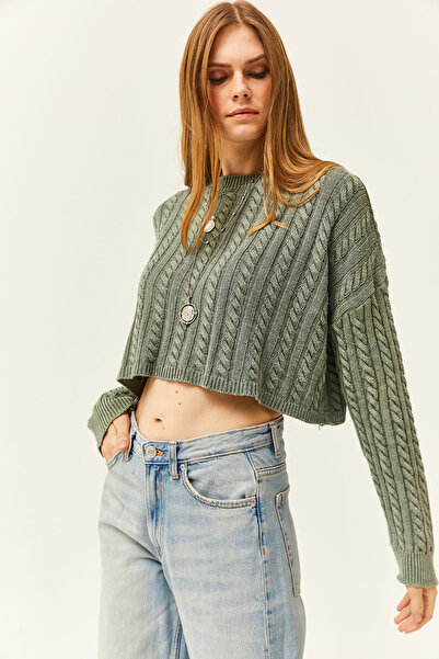 Olalook Dámská mikina ze zelených vlasů pletená pletená pletenina KZK-19000780