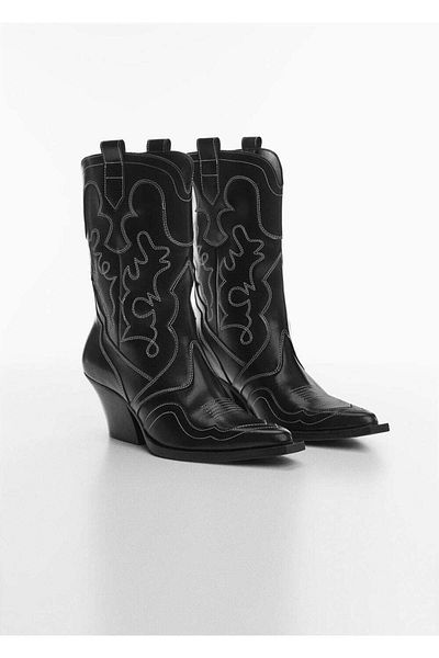MANGO Woman Cowboystiefel aus genähtem Leder