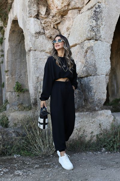 bytugcekaya Σετ αθλητικής φόρμας Black Modal Fabric
