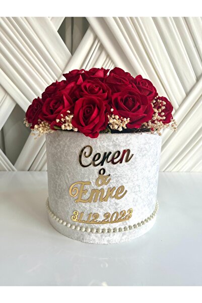 Hatice Kız İsteme Çiçeği, Kutuda Çiçek, Kırmızı Gül Buketi, Silindir Beyaz Ku...