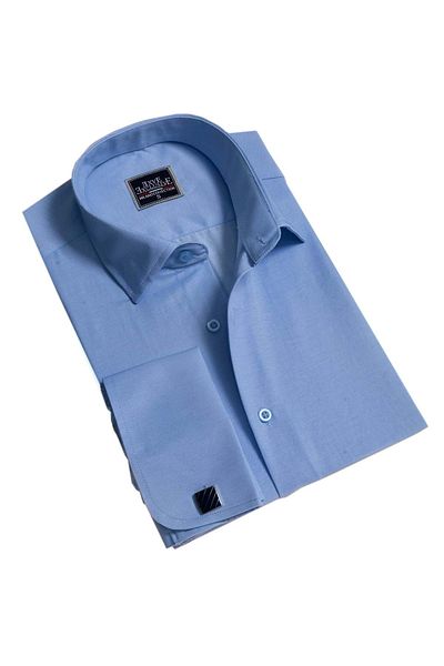 Exve Exclusive Cămașă albastră, uni, clasică, clasică, cu butoni, cu manșetă dublă