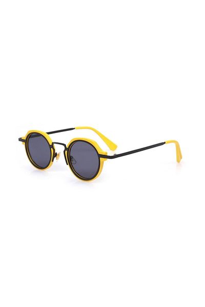 TomyHelf Uv400 Protected Yellow Black Frame Black Glass Hexagon Women's Sunglasses